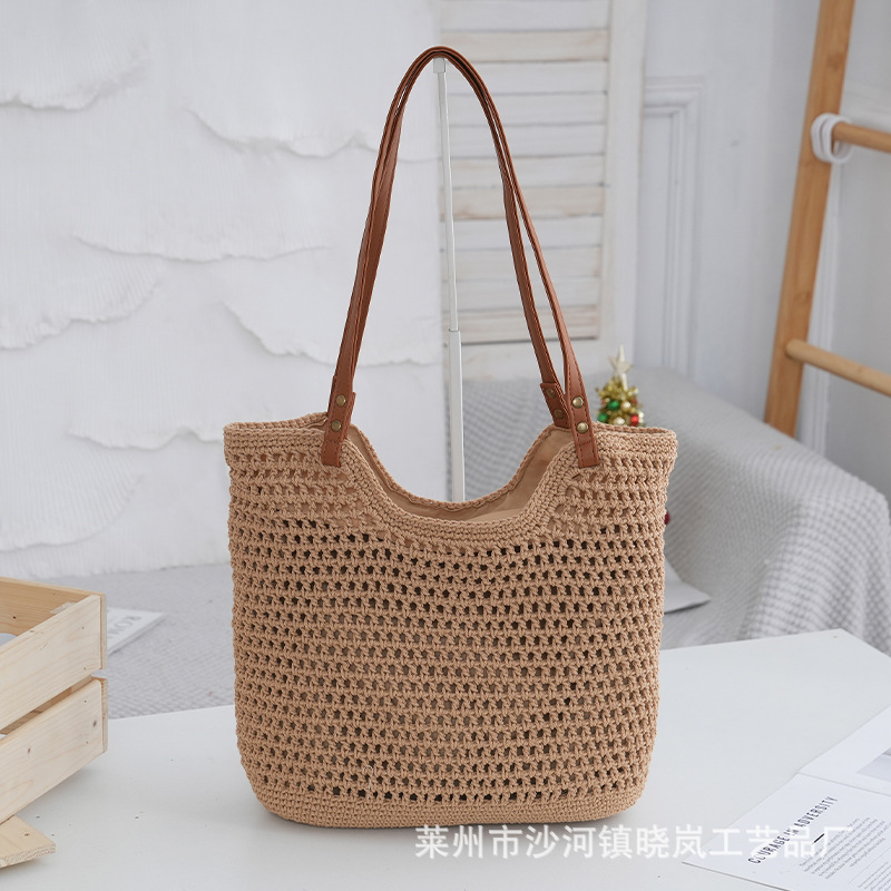 New large capacity single-shoulder cotton woven bag new hollow mesh tote bag seaside vacation beach bag women's bag