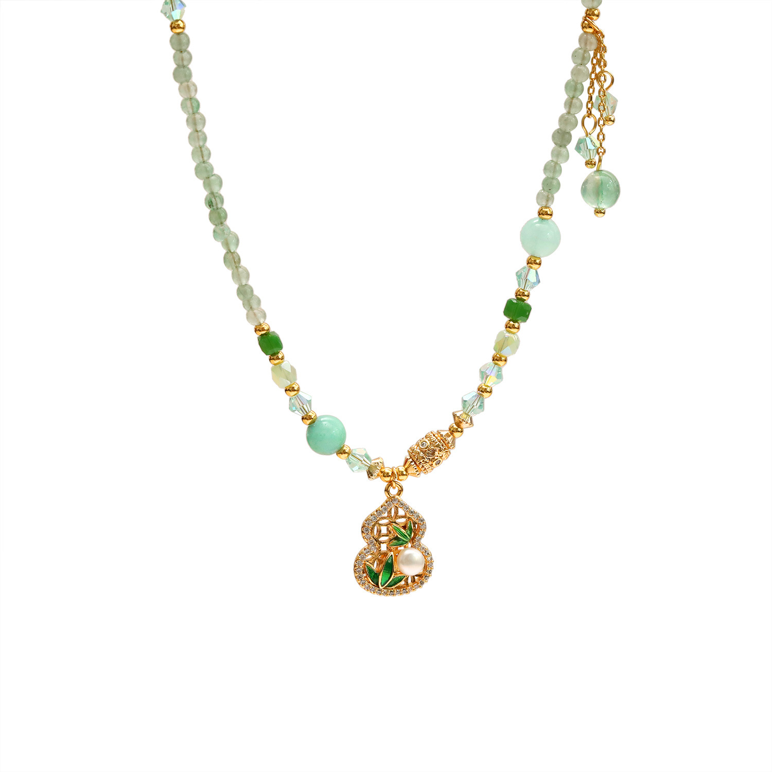 New Chinese Style Gourd Jade Beaded Necklace Women National Style Collarbone Chain Accessories