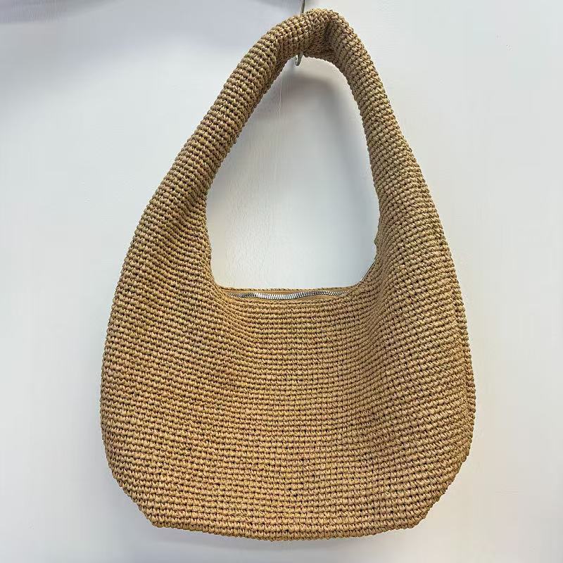Summer Straw Bag Women's New Handwoven Bag Large Capacity Single Shoulder Underarm Bag Vacation Beach Bag