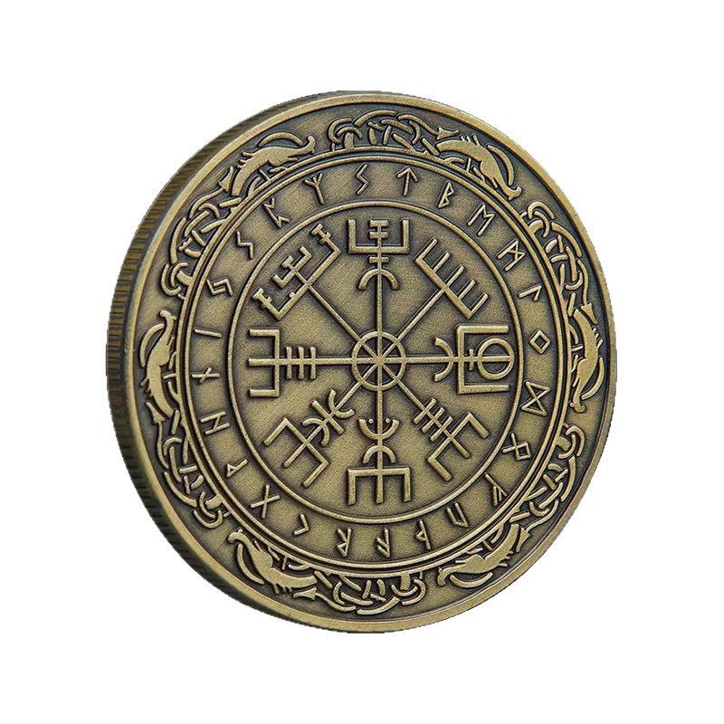 Viking Rune Odin Symbol Compass Commemorative Badge Small Gift Coin Collection