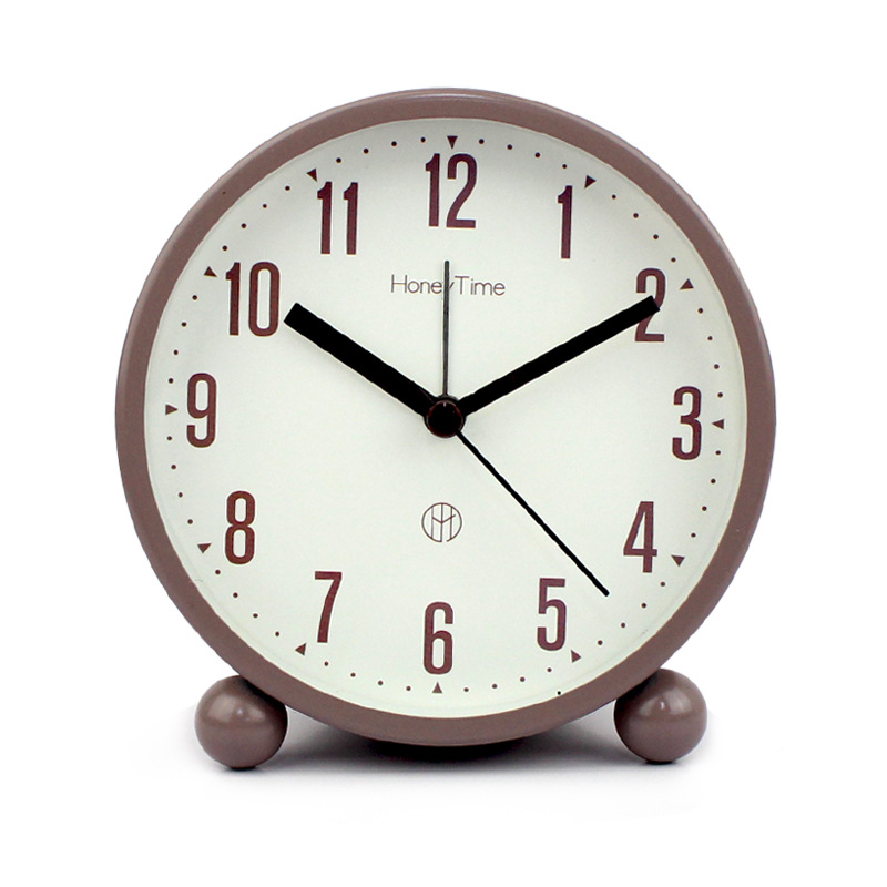 Modern Simple Digital 4-inch Round Metal Alarm Clock Desk Clock Silent Sweep Second Night Light Clock