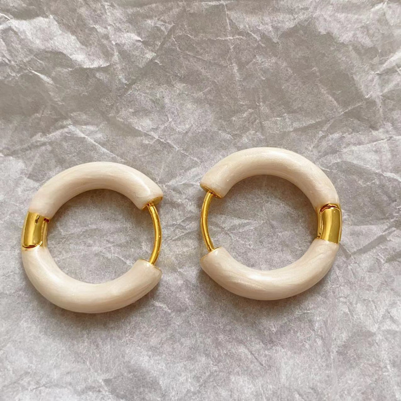 Niche Maillard Color Ivory White Paint Glaze Big Earrings Irregular Ear Studs Ear Accessories