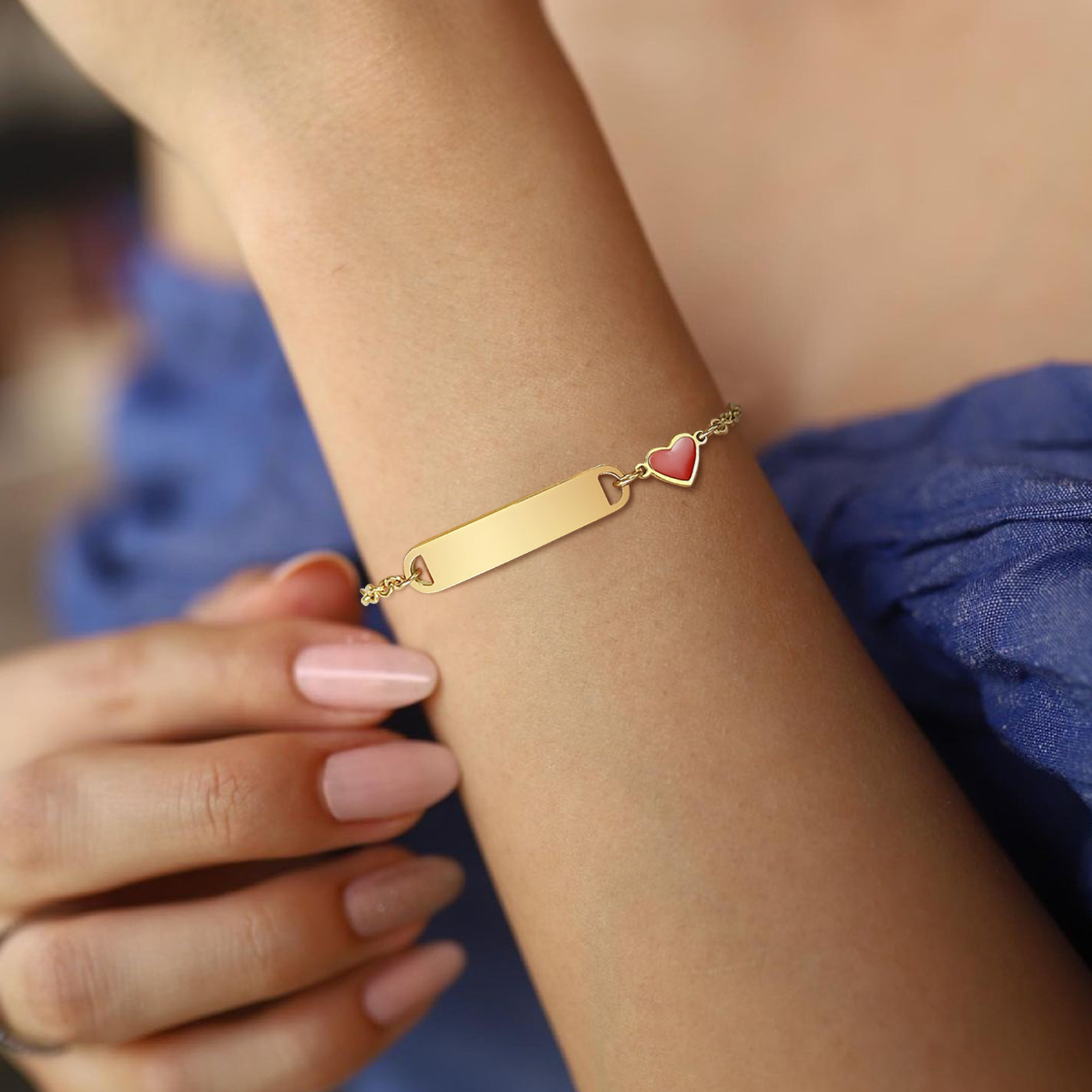 Women's Stainless Steel Bracelet Children's Blank Curved Plate Heart Titanium Steel Epoxy Bracelet Engravable DIY Huanmu