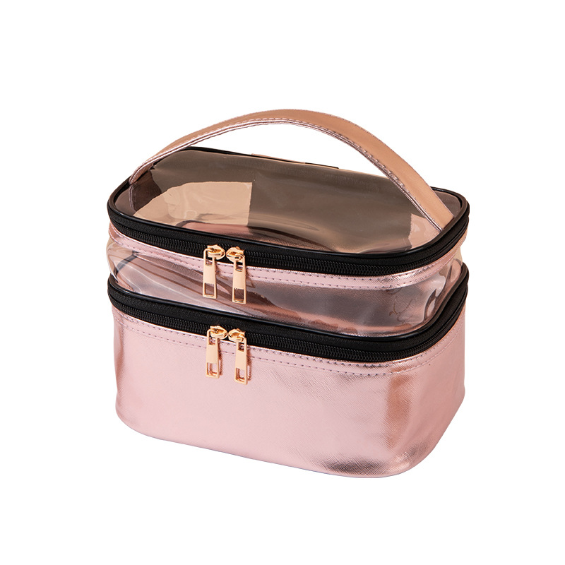 New Metal Transparent Double-Layer Cosmetic Bag Multifunctional Handheld Waterproof Toiletry Bag Storage Bag