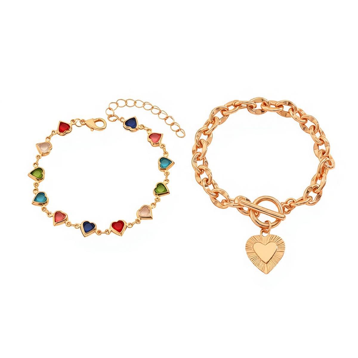 Accessories Simple Heart Bracelet Colorful Glass Heart Bracelet Set