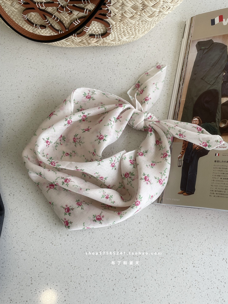 Cotton-linen square scarf collection ~ super many floral and polka dot neck scarf, forest style headscarf, hairband, bag for women