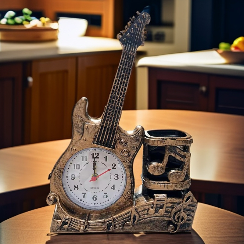 Simulated Violin Alarm Clock Musical Instrument Shape Desktop Clock Living Room Ornament Desk Clock