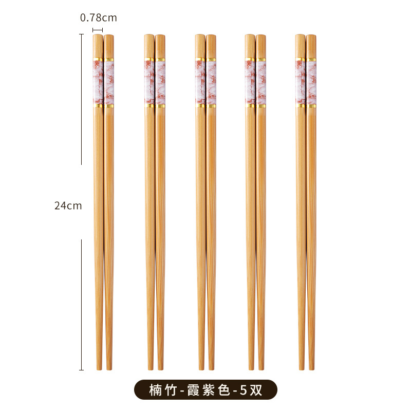 Printed bamboo chopsticks not easy to mold easy to clean household five-color chopsticks serving chopsticks easy to clean tableware