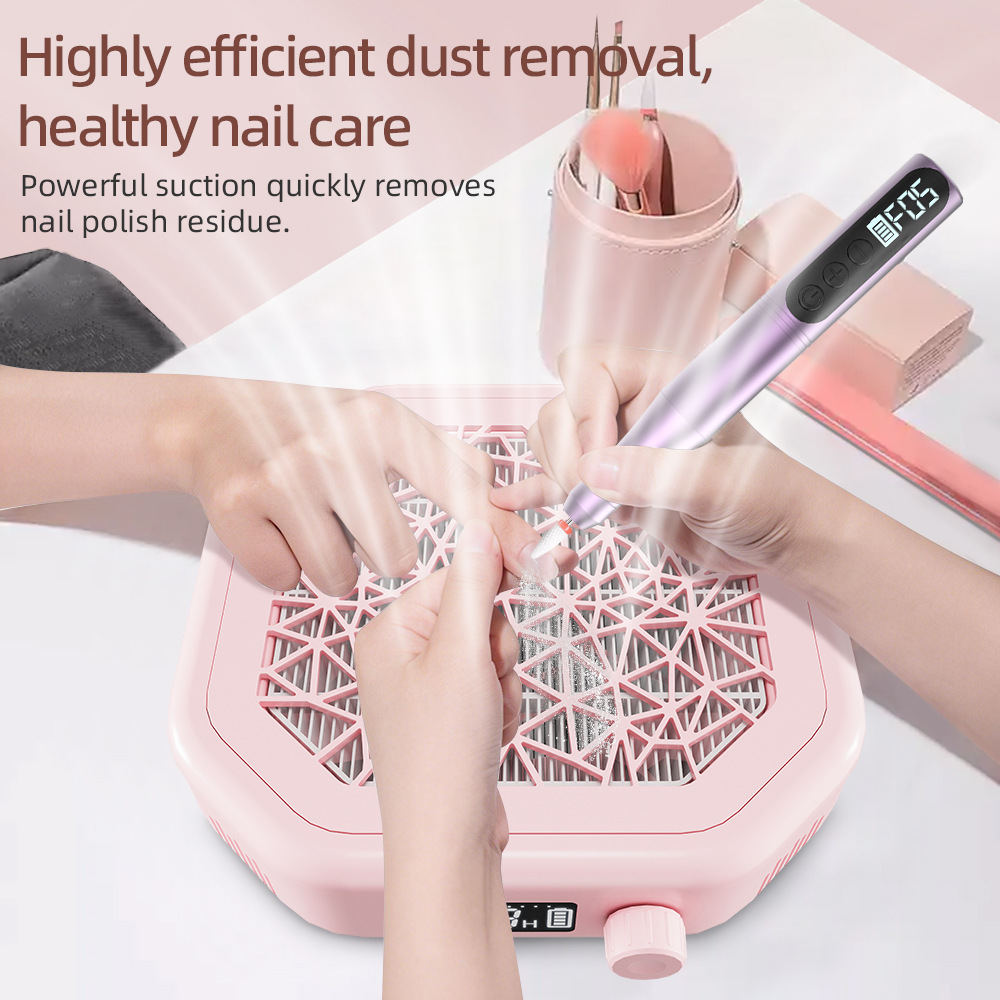 Nail Dust Collector, Rechargeable High-Power Nail Vacuum with Removable Filter, Strong Turbine