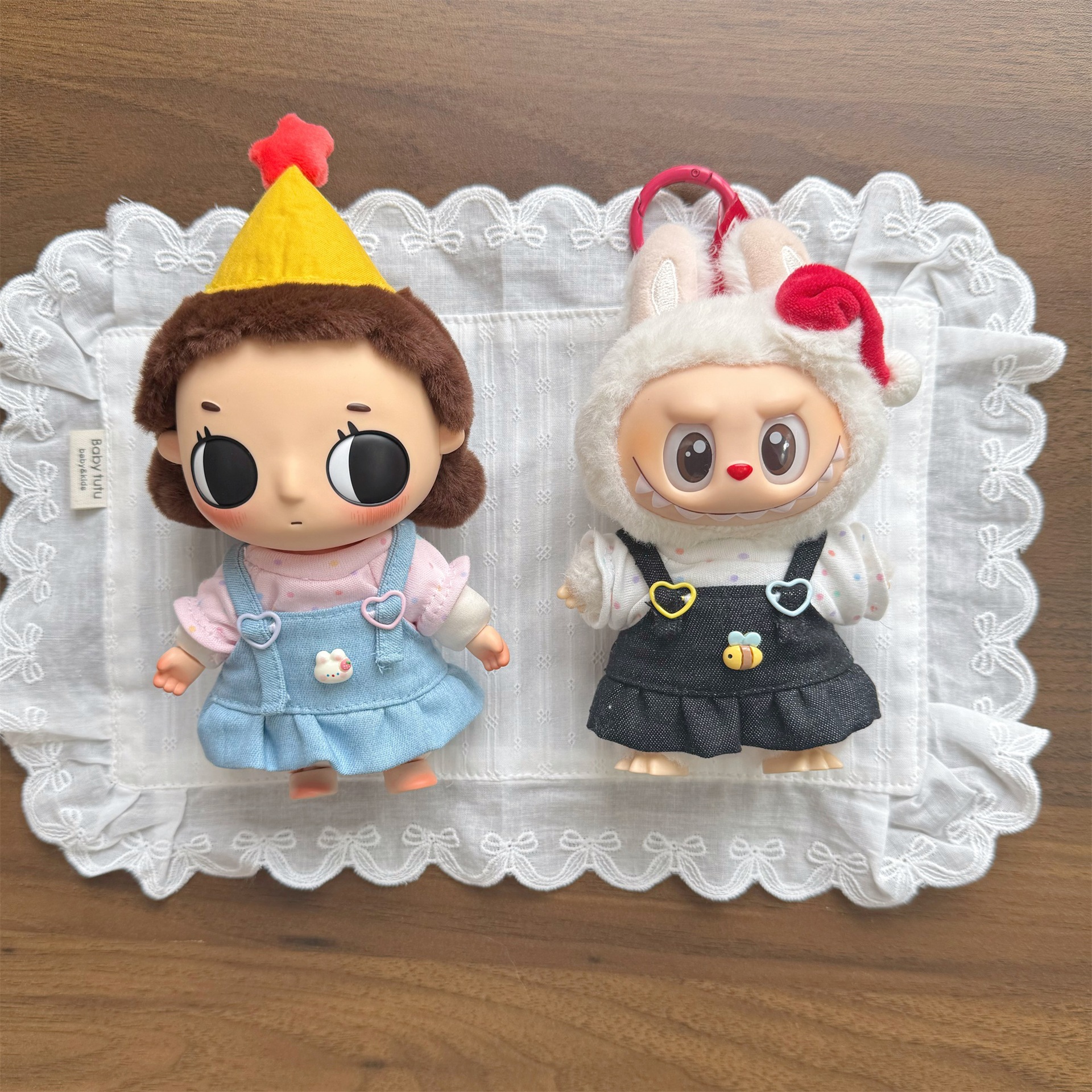 New Labubu doll clothes plush elastic polka dot T-shirt crying baby Nyota denim skirt doll replacement clothes