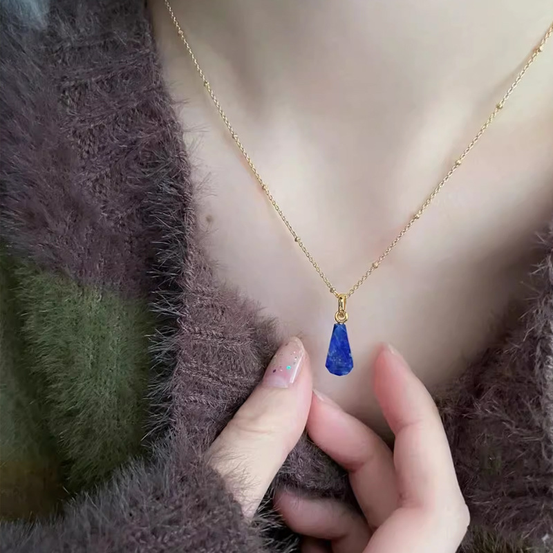 Natural royal lapis lazuli necklace turquoise sugar cube broken silver锁骨链 new Chinese style multi-purpose pendant niche women