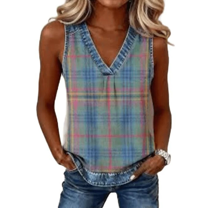 2026 New Women's V-Neck Sleeveless Colorful Print Women's Vest
