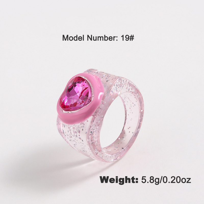 Kenjie autumn-winter new Valentine's Day resin heart-shaped enamel ring with rhinestones for women