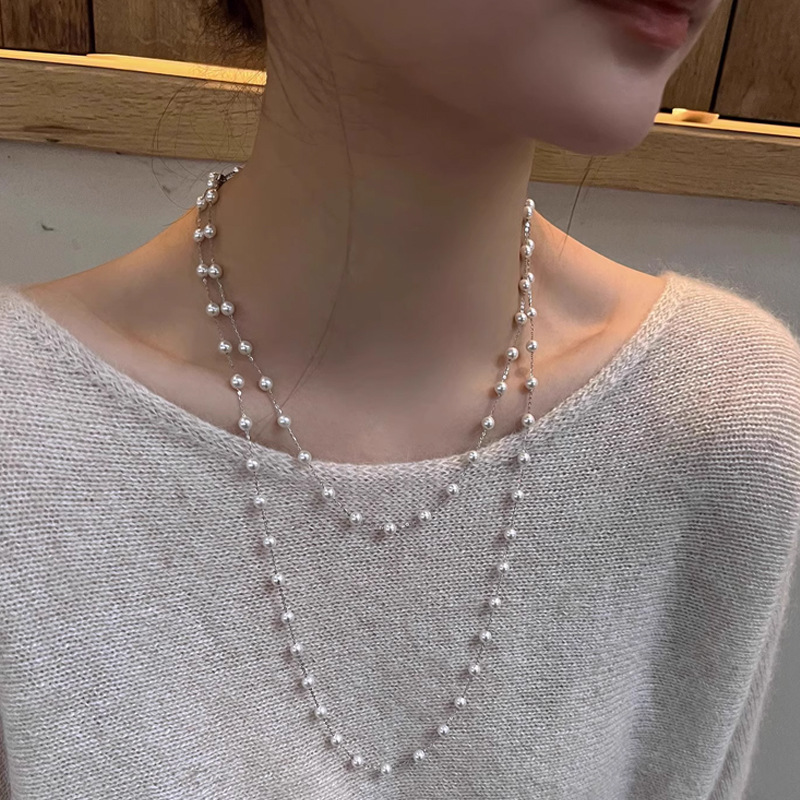 Starry sky pearl necklace women long sweater chain niche