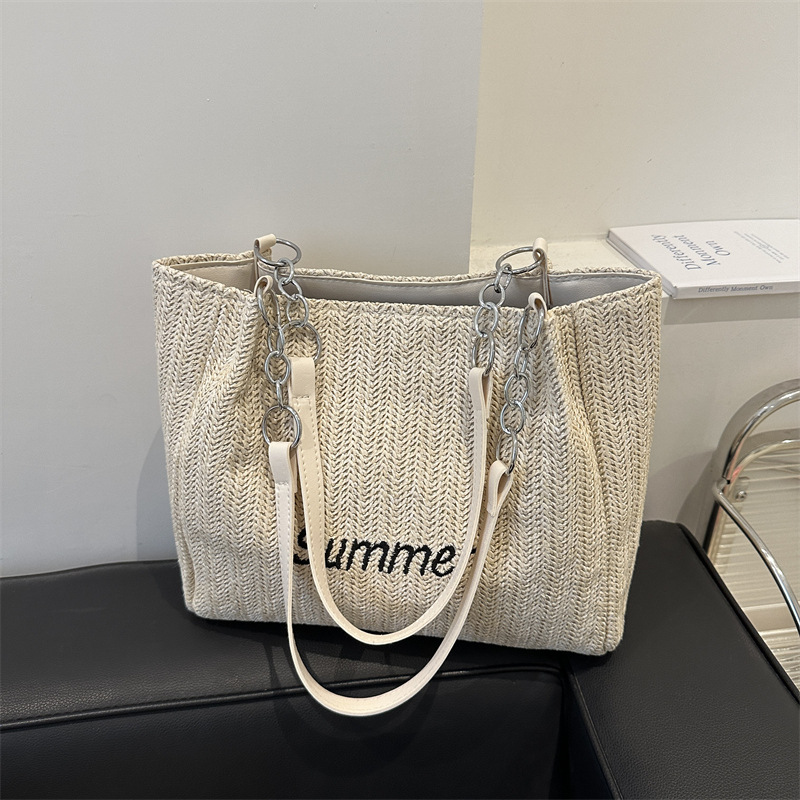 2026 new woven shoulder bag straw woven letter large capacity tote bag commuting handbag women