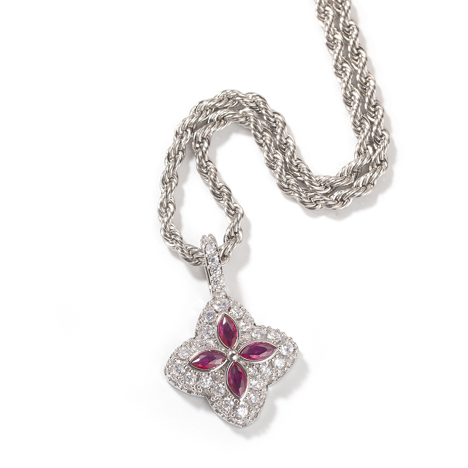 Hip Hop Vintage Four-Leaf Clover Pendant Sweater Necklace Exquisite Colorful Four-Leaf Clover Necklace Women