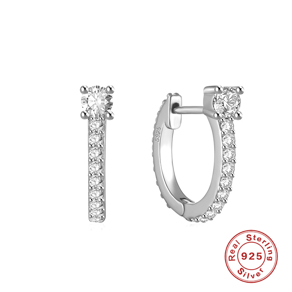 S925 sterling silver curved wave two-tone diamond-set ear cuff earring INS style