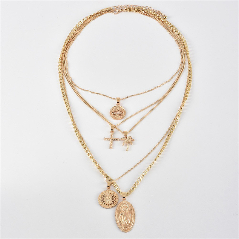 Cross Layered Pearl Necklace Beaded Pendant Collarbone Chain Women Commute Party Gift
