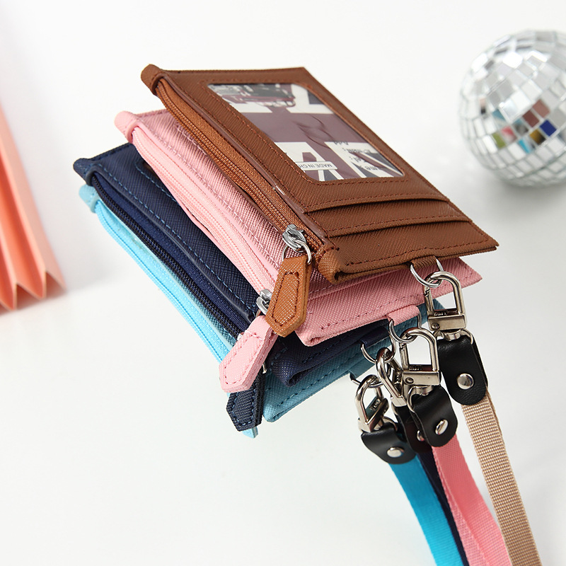 PU leather card holder with lanyard men and women card sleeve neck card holder card case coin purse multi-card slot simple card holder