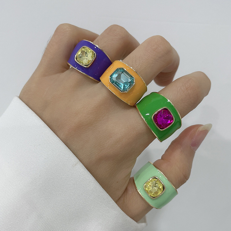 Kenjie SS2024 summer enamel rhinestone seal ring for women joyful colorful ring