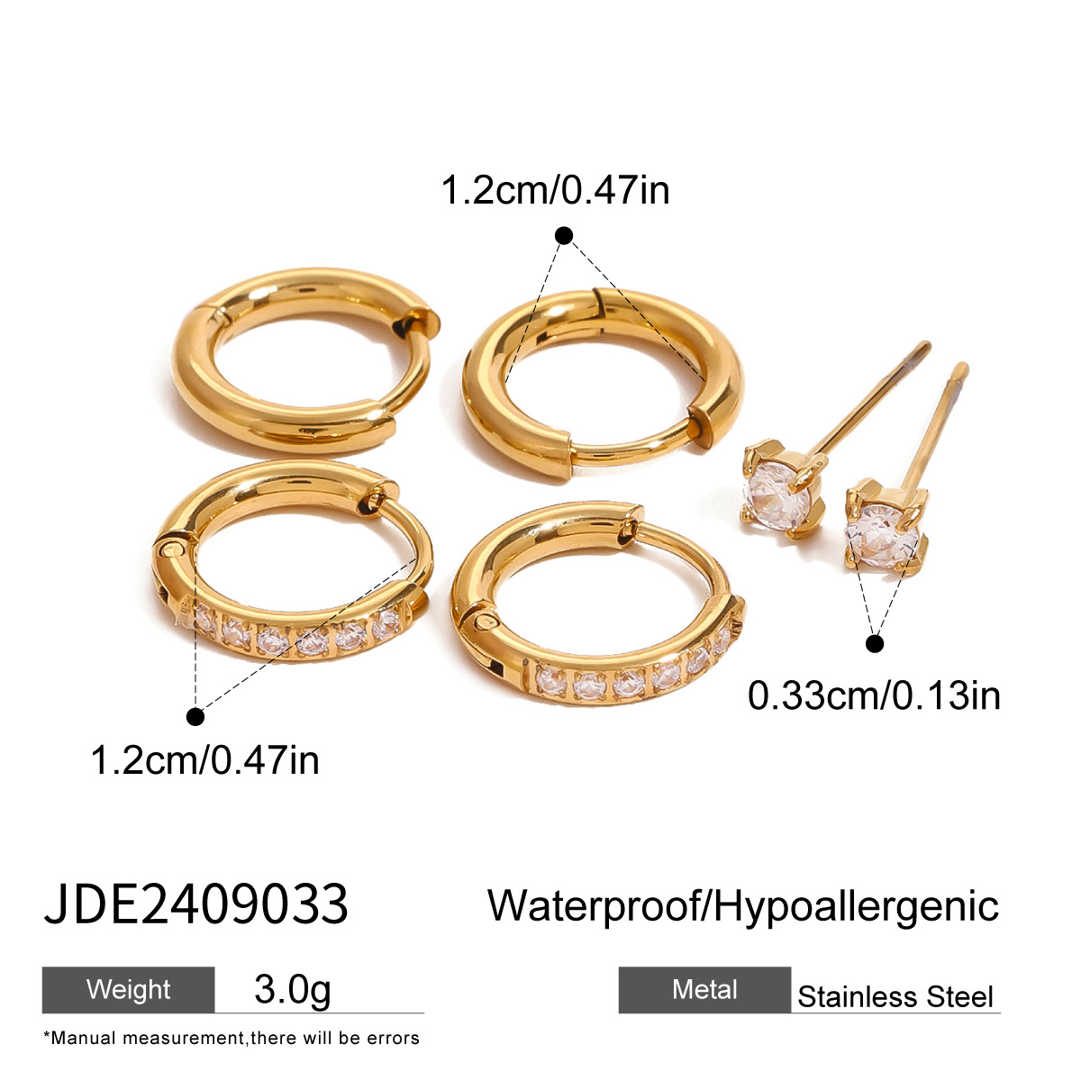 Jieding three pairs stainless steel zircon earrings niche pearl earrings titanium steel ear accessories