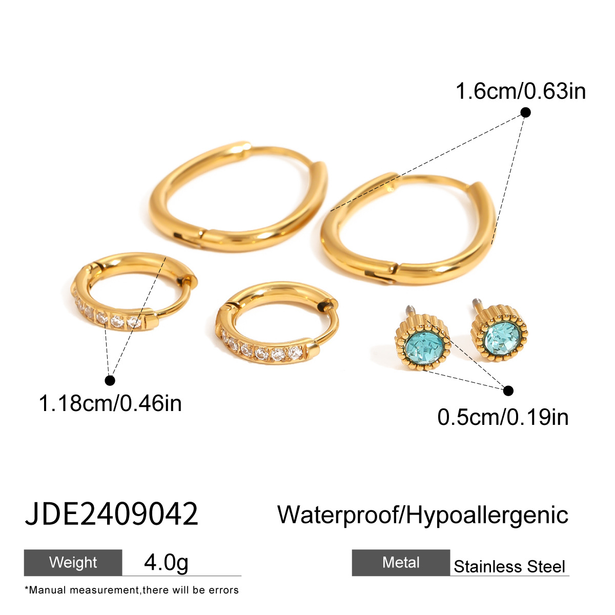 Jieding three pairs stainless steel zircon earrings niche pearl earrings titanium steel ear accessories