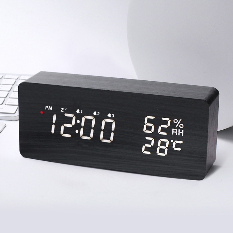 Japanese Intelligent Radio Wave Clock LED Wooden Radio Wave Clock German Radio Wave Alarm Clock Electronic Digital Clock Temperature and Humidity Clock
