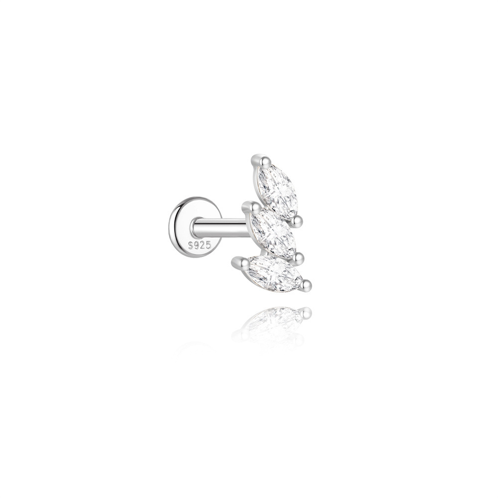 S925 sterling silver spliced moissanite flat head threaded cartilage ear stud ear bone stud ear piercing ear stud
