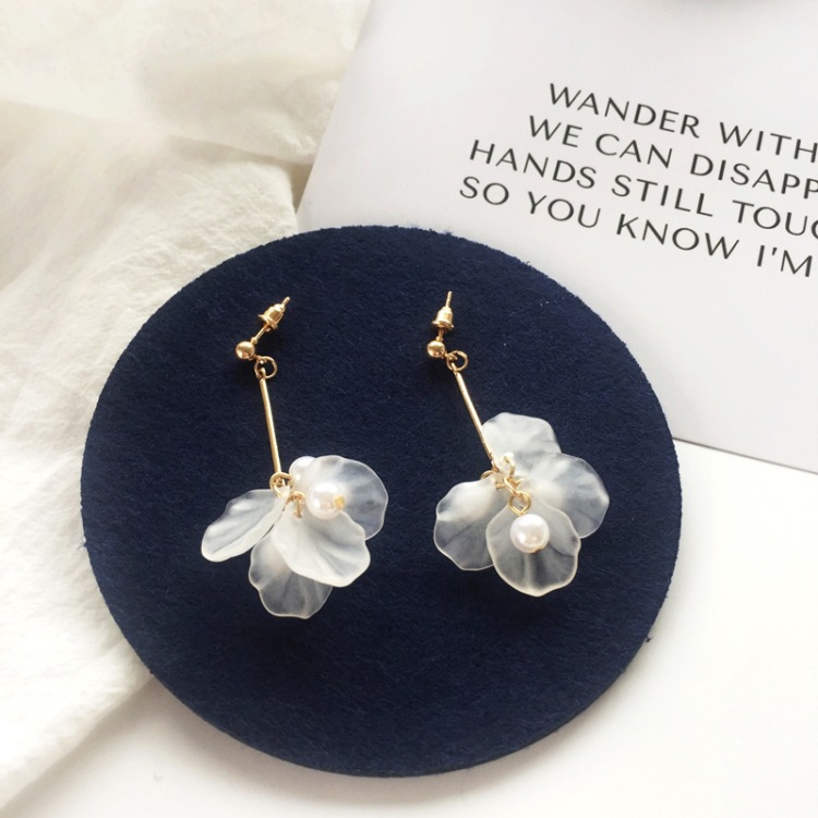 Forest style flower earrings fairy elegant long pearl ear studs simple ear accessories for women 1168