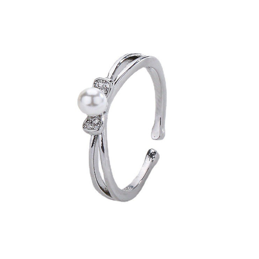 INS Niche Open Smile Pearl Smile Ring for Women Simple Stacking Knuckle Ring Pinky Ring