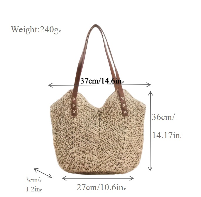 Paper Rope Straw Bag Women's Handwoven Beach Bag Large Capacity Single Shoulder Tote Bag Women's Bag Casual
