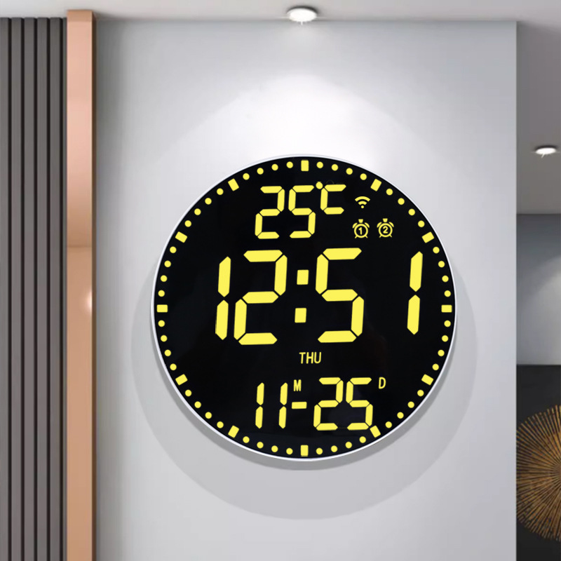 Study Room WiFi Wall Clock RGB Electronic Perpetual Calendar Wall Clock Bathroom Living Room Digital Clock APP Smart Control Alarm Clock