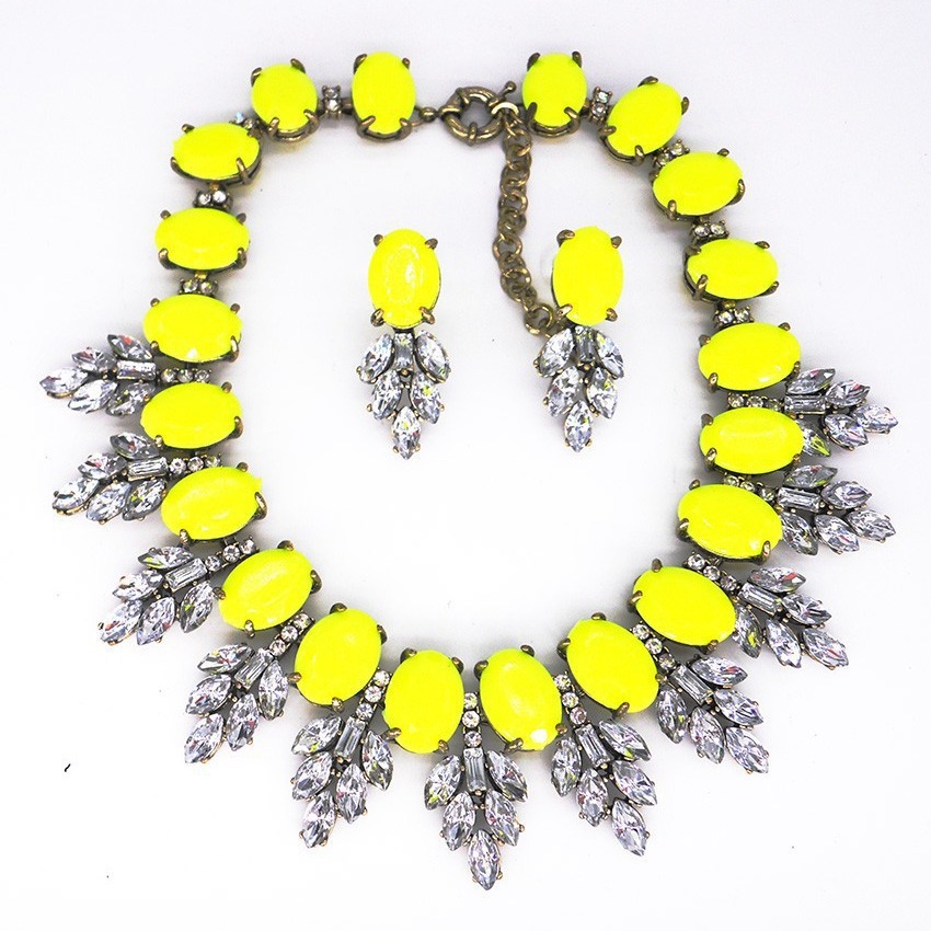 New accessories handmade exaggerated colorful crystal necklace earring set