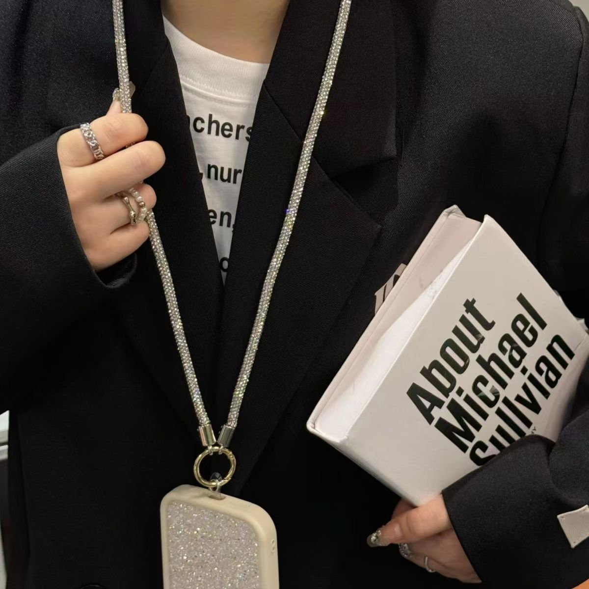 Full rhinestone phone lanyard women with rhinestone phone chain short long hand neck lanyard universal shoulder back pendant shiny rhinestone