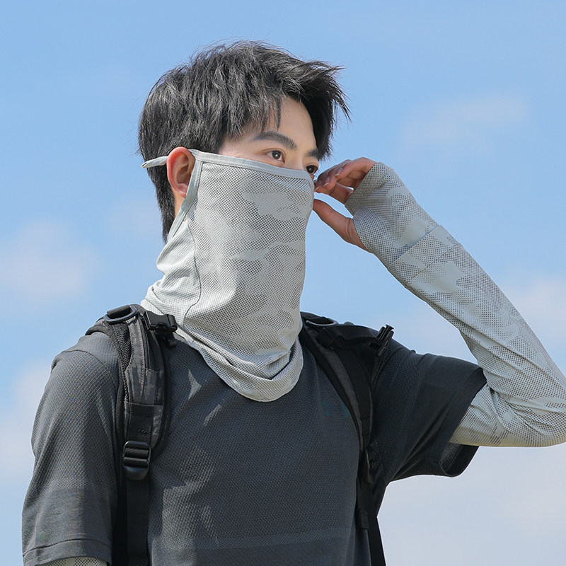 Ice Silk Arm Sleeves for Men Loose Cycling Summer Ice Silk Driving Sun Protection Face Mask Large Movement Arm Protection Fishing Arm Sleeves