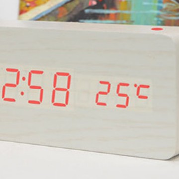 Voice-activated LED wooden clock, simple multi-functional rectangular temperature digital display electronic alarm clock, rectangular