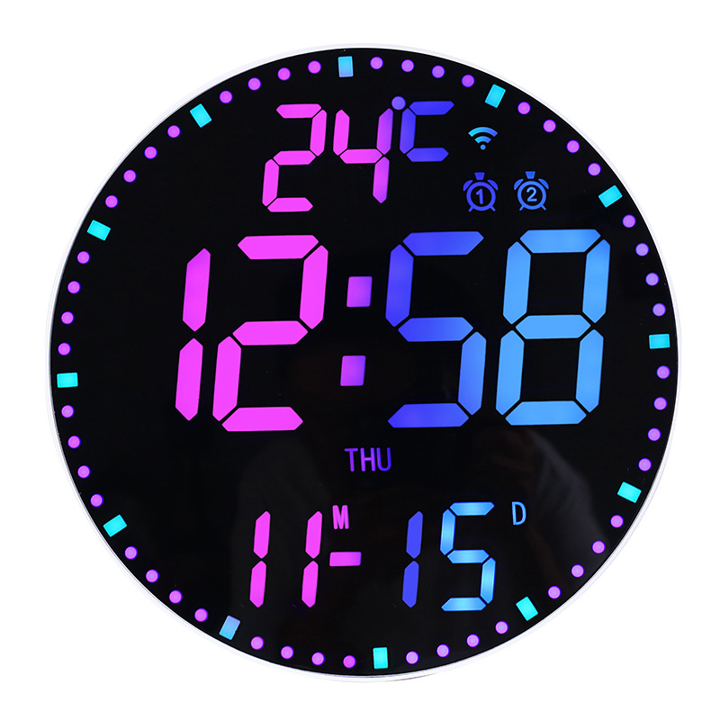 Study Room WiFi Wall Clock RGB Electronic Perpetual Calendar Wall Clock Bathroom Living Room Digital Clock APP Smart Control Alarm Clock