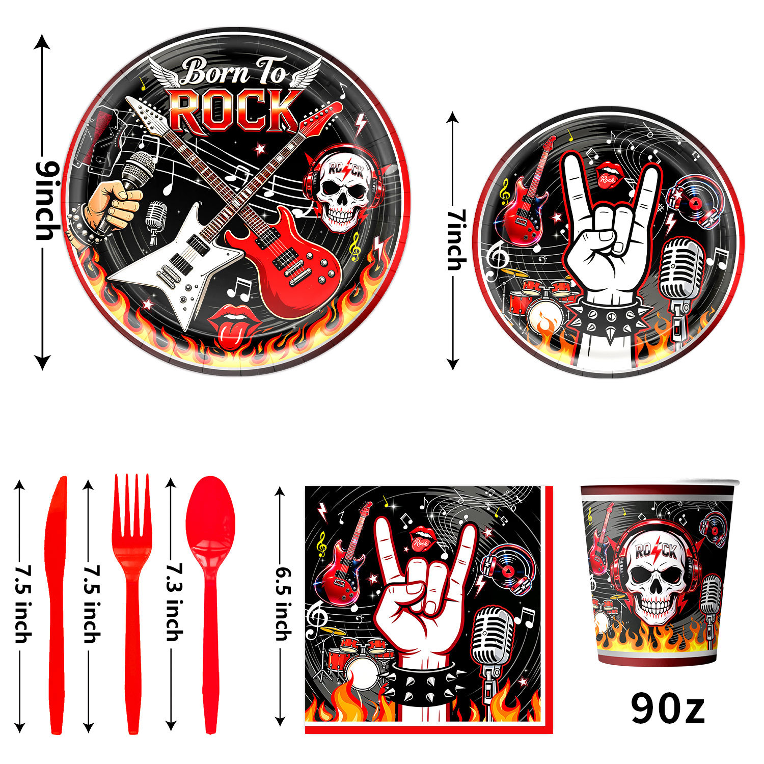 Rock Rock Skull Theme Birthday Party Set Disposable Paper Plate Paper Cup Tablecloth Bunting Flag Atmosphere Decoration