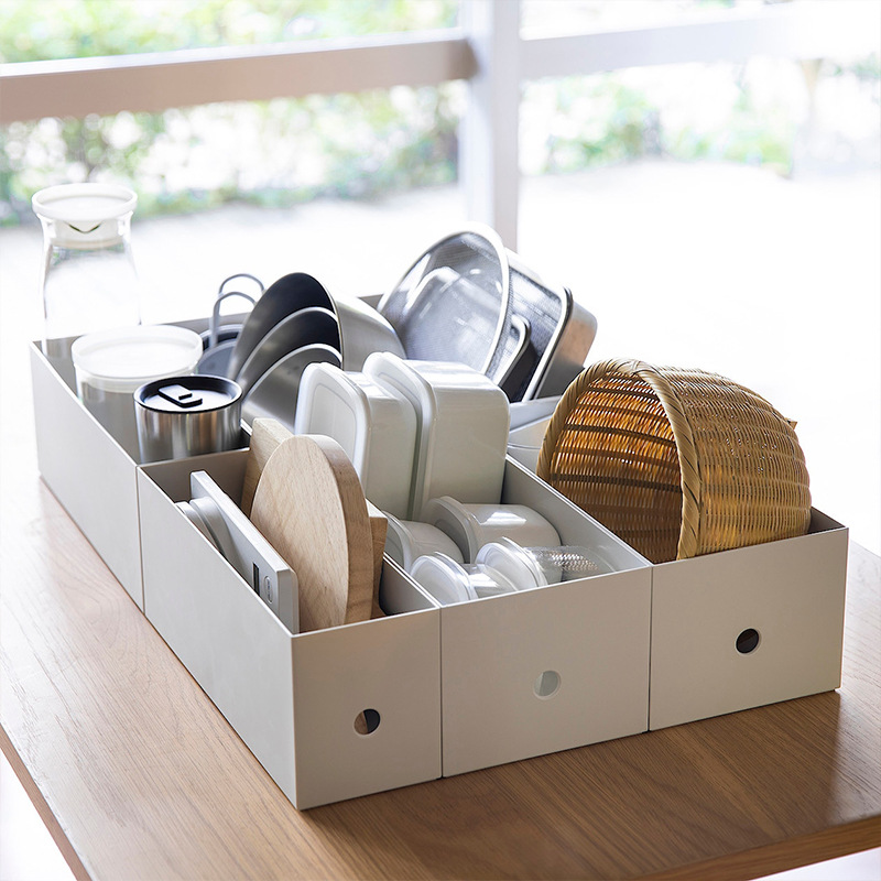 Japanese desktop storage box, white, narrow and tall, for office stationery, sticky notes, mirror cabinet, cosmetics, kitchen drawer