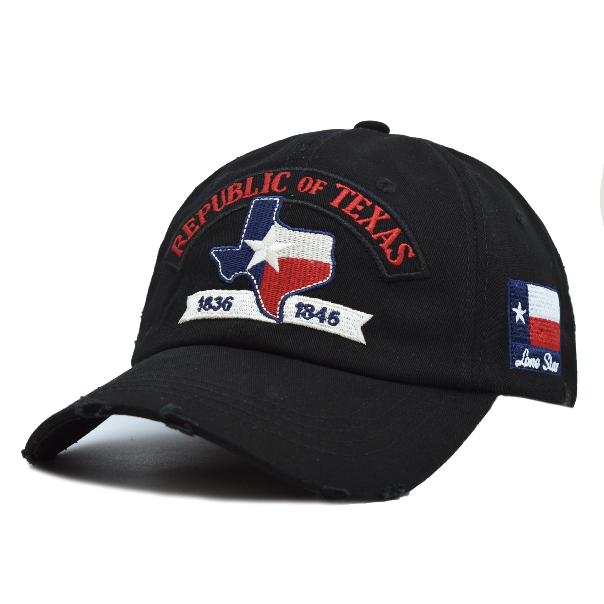 New Texas Distressed Baseball Cap Memorial Embroidered Hat Washed Sun-Protective Embroidery