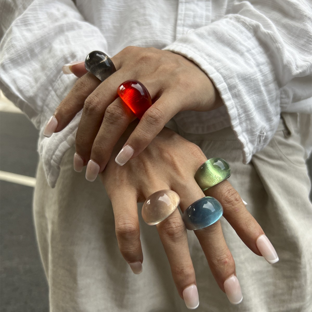 Exaggerated candy color acrylic plain circle ring exaggerated geometric ring hand ornament for women