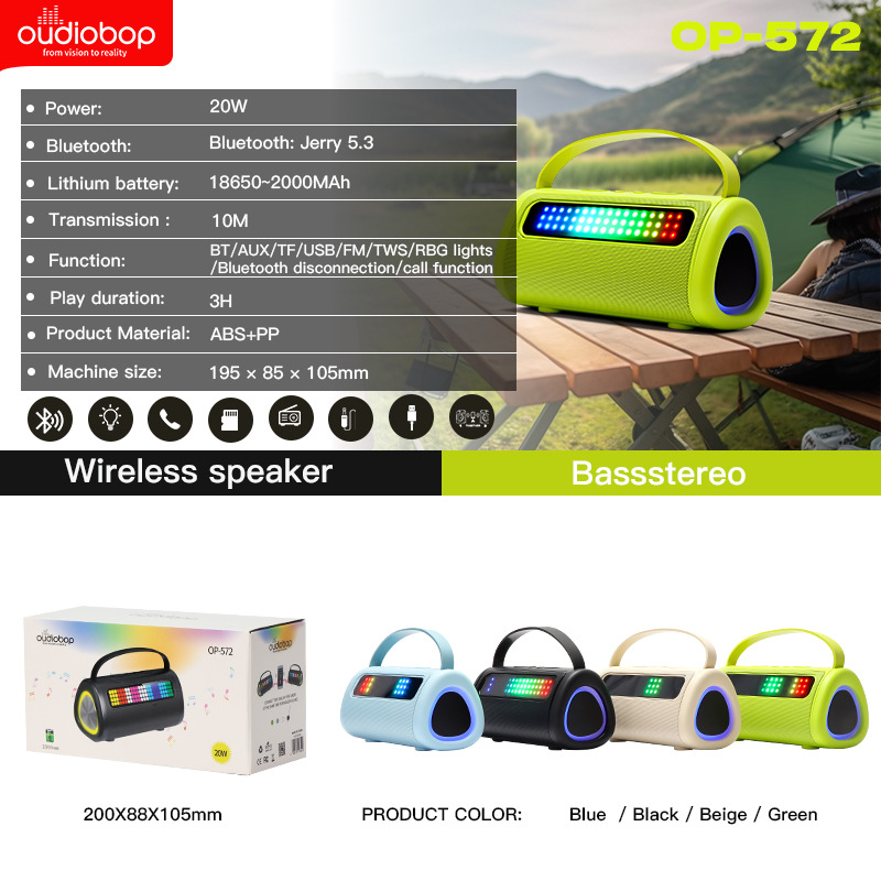 OP572 New Wireless Bluetooth Speaker Desktop Home RGB Color Light Subwoofer Outdoor Portable Colorful Small Speaker