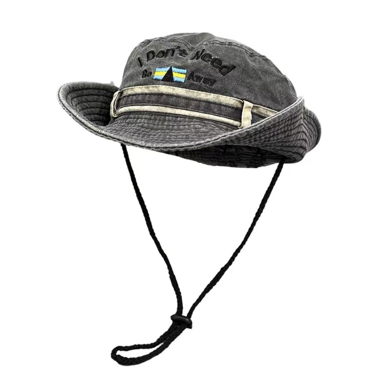 Summer New Outdoor Quick-Dry Hiking Hat for Women, Drawstring Sun Protection Fisherman Hat, Denim Hat, Face Slimming, Embroidered Basin Hat