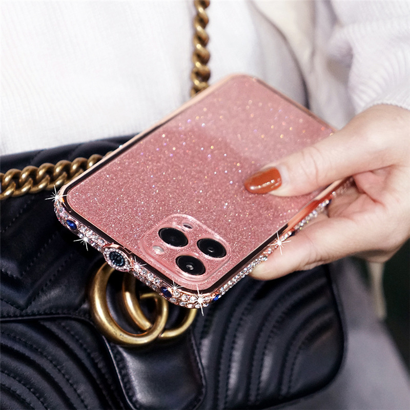 Demon Eye suitable for Apple 14 phone case luxury glitter iPhone12 rhinestone metal border 13/Xsmax