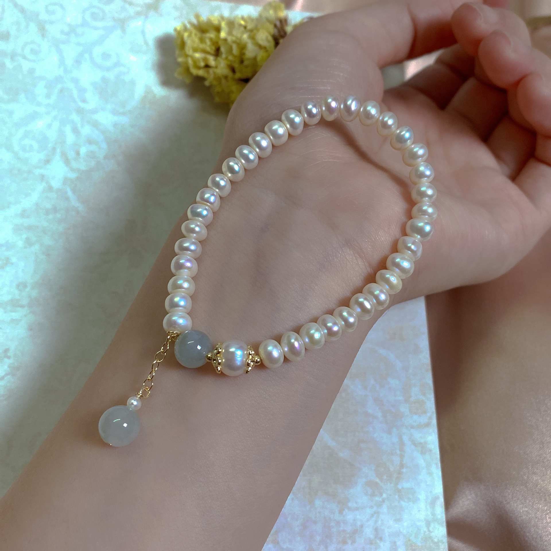 Irregular freshwater pearl bracelet elastic adjustable baroque style