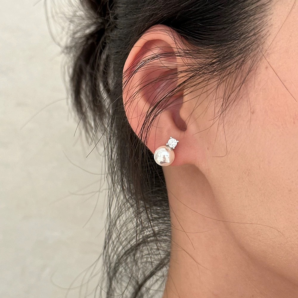 925 silver needle mirror artificial Tiannu Daifei pearl ear studs princess zircon earrings