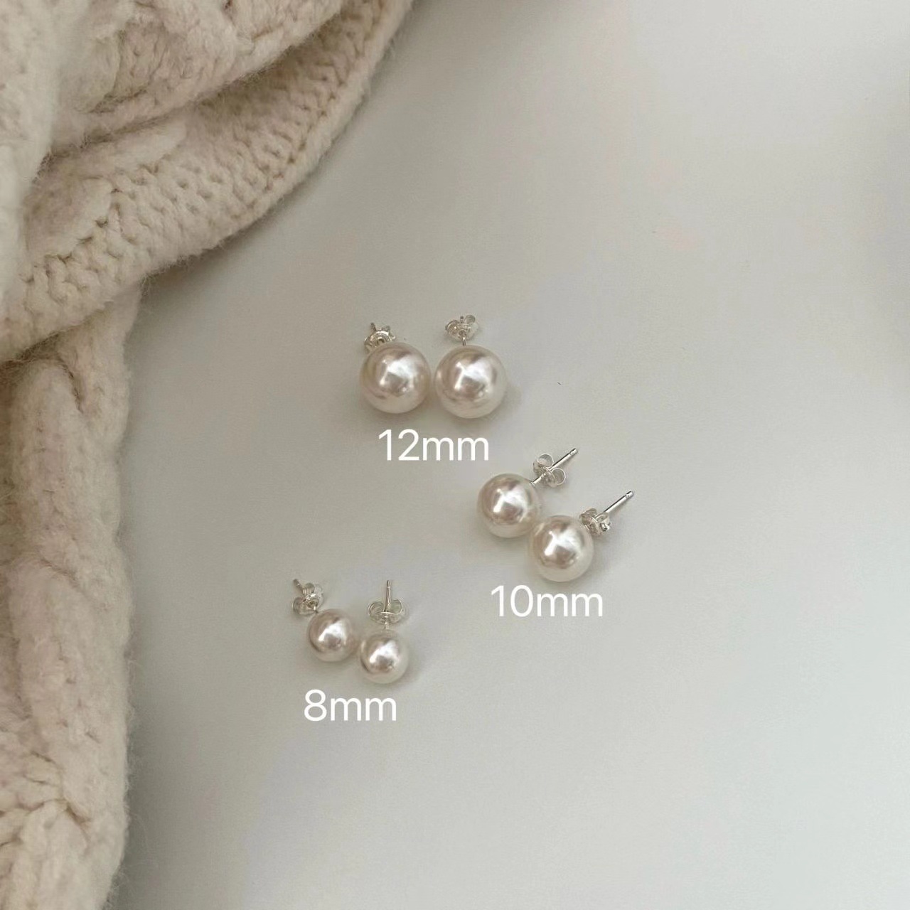 Exotic color S925 sterling silver genuine round strong light artificial texture crystal Swarovski pearl ear studs for women large