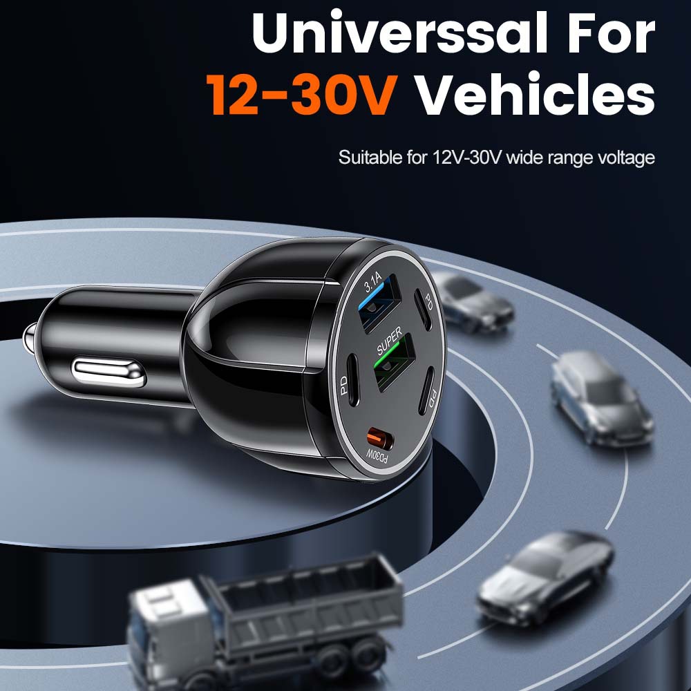 6-in-1 USB+PD Car Phone Charger 3.1A Fast Car Charger