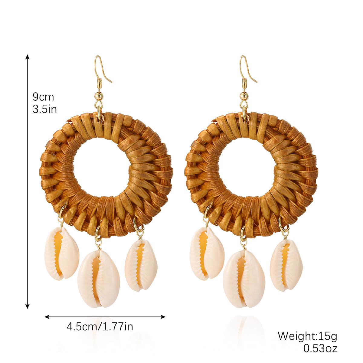 Hand-woven rattan earring set new Bohemian earrings natural rattan earrings