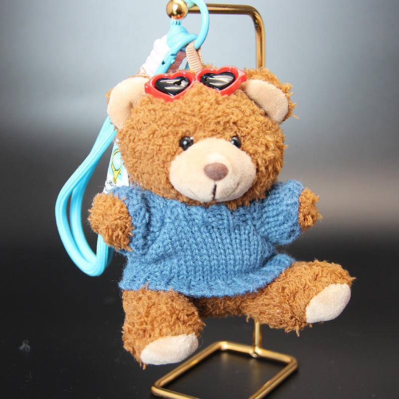 Glasses teddy bear doll pendant keychain plush toy backpack charm print name custom LOGO